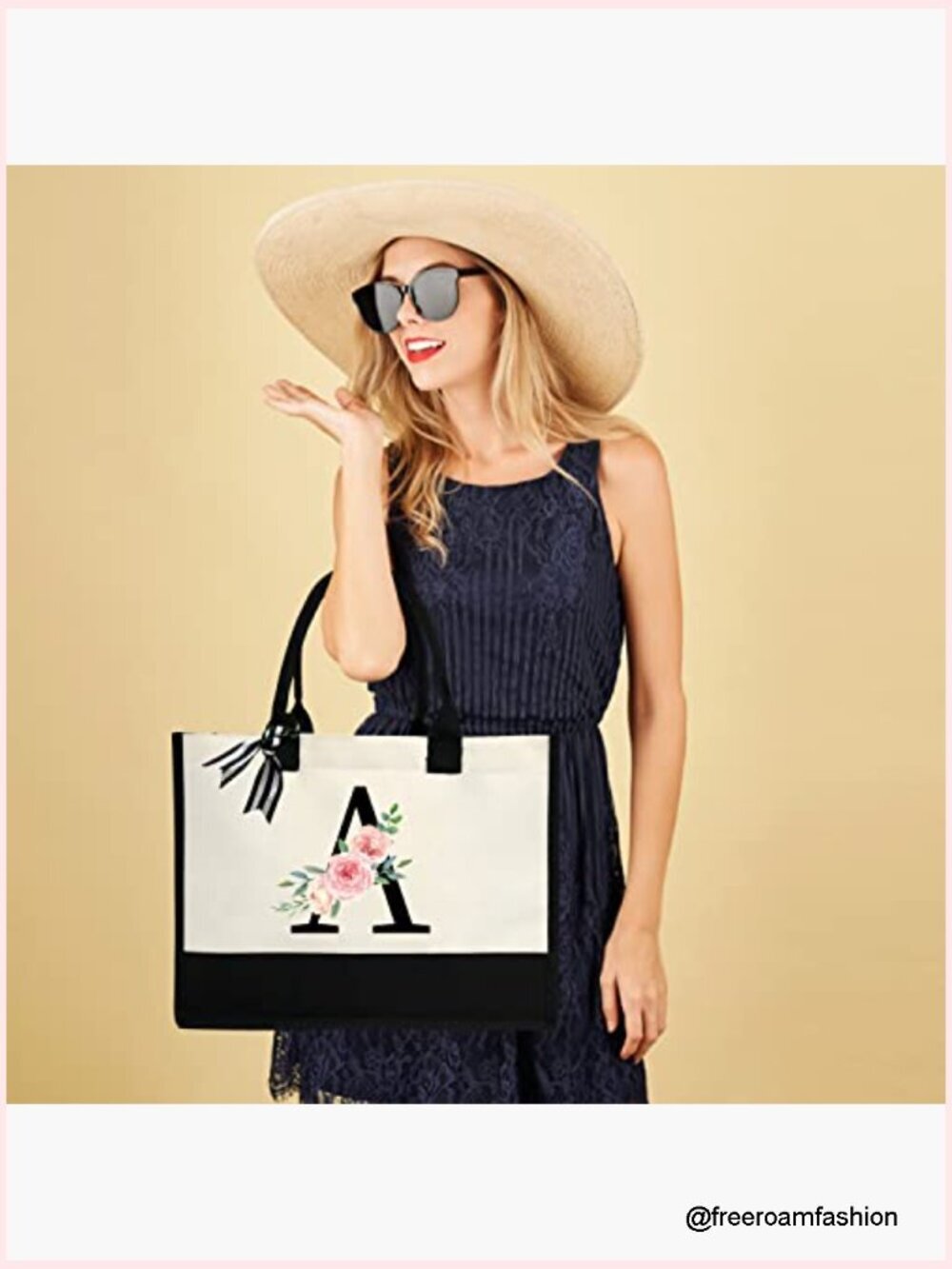 Personalized Initial Canvas Tote Bag with Zipper Pocket for Travel & Beach - Picture 5 of 6